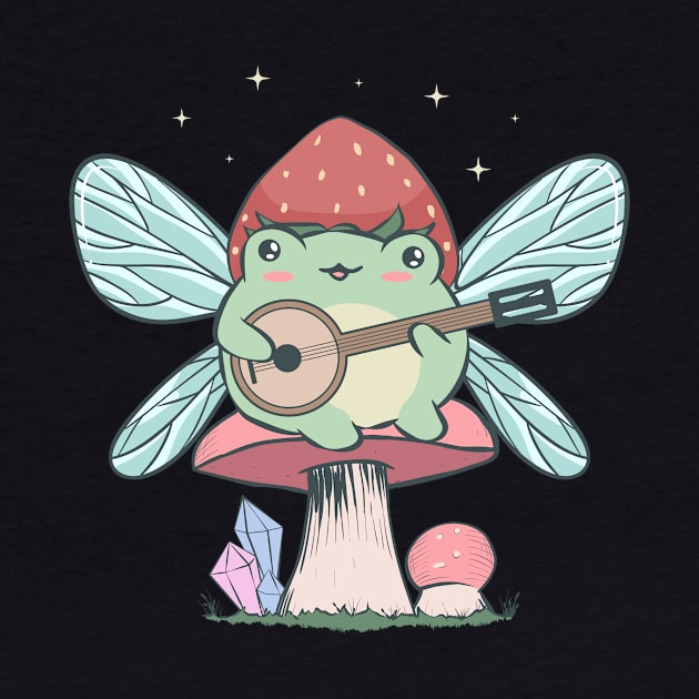 Cottagecore Aesthetic Cute Fairy Frog Banjo Player by Alex21